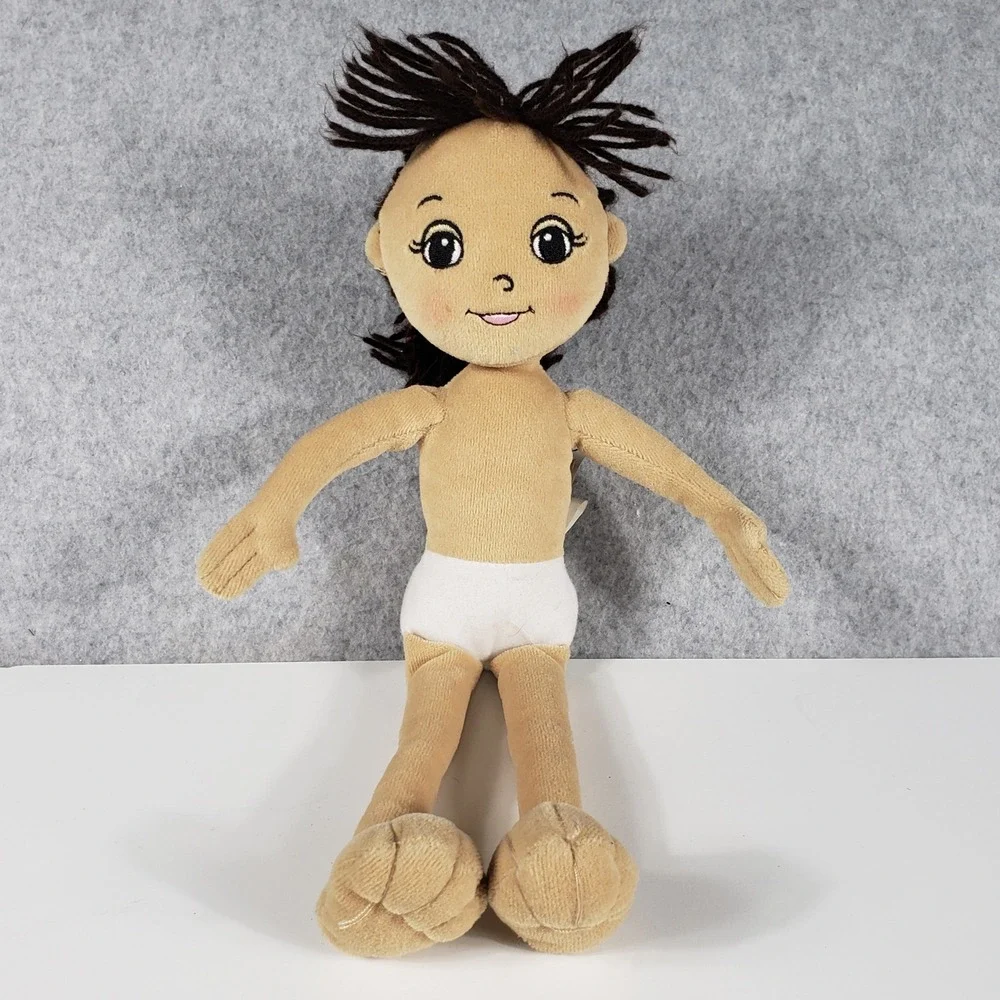 Vintage 2001 Gymboree Plush Doll Girl Brown Yarn Hair Diaper 12